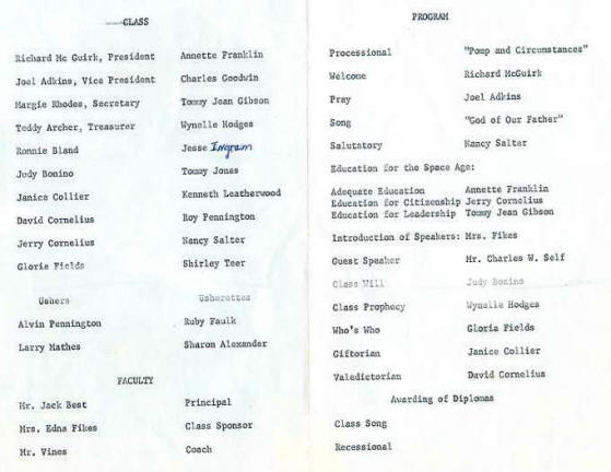 Graduation program 1962 inside